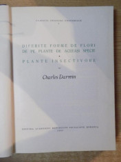 DIFERITE FORME DE FLORI DE PE PLANETE DE ACEEASI SPECIE , PLANTE INSECTIVORE de CHARLES DARWIN , 1965 foto
