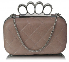 Poseta nude metalica eleganta knuckle - Clutch metalic nude elegant foto