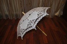 Marturii nunta Umbrela lemn bambus cu dantela Battenberg umbrele umbreluta foto