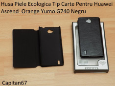 Husa Piele Ecologica Tip Carte Pentru Huawei Ascend Orange Yumo G740 Negru foto