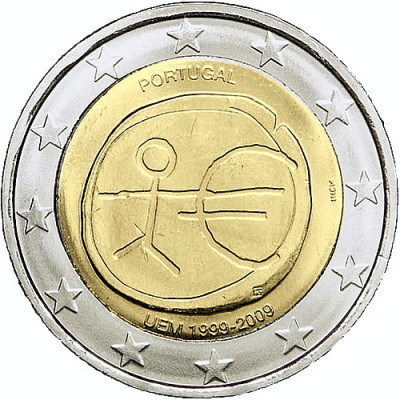 PORTUGALIA 2 euro comemorativa 2009 EMU (10 ani Uniune) - UNC foto