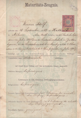 bnk div Certificat de maturitate - Austria - inceput de secol XX foto