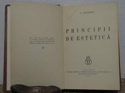 PRINCIPII DE ESTETICA - GEORGE CALINESCU,1939 , EXEMPLAR 6 foto