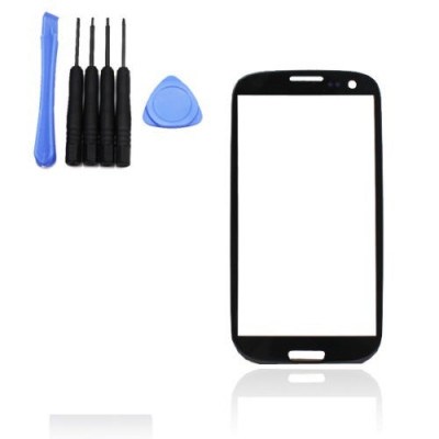 Sticla Display Fata Samsung Galaxy S3 i9300 NEGRU + kit scule si folie adeziv foto