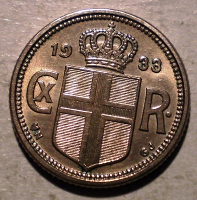 E.163 ISLANDA CHRISTIAN X 10 AURAR 1933 RARA 157000ex. foto