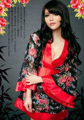 W344 Lenjerie sexy tip kimono cu print floral foto