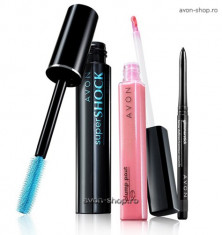 Set Mascara Supershock, Luciu de buze si Creion retractabil pentru sprancene foto