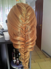 Cap Practica par Blond inchis 50cm + Suport / coafor / Pupeta salon POZE REALE foto