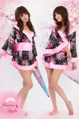 W49 Lenjerie orientala tip kimono cu model floral foto