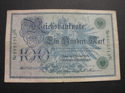 Germania 100 mark 1908 februarie 7 Berlin SERIE VERDE Nr.88 foto
