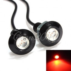 2 x Led DRL Eagle Eye lumina ROSIE tip COB 3 W ROSU frana moto auto pozitie foto