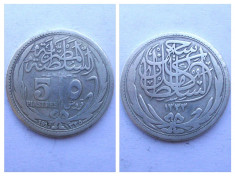 EGIPT 5 PIASTRES 1917, ARGINT, 7GR.( 833 ) foto