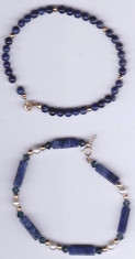 Set 2 bratari margele LAPIS LAZULI albastre+perle+aur 14k foto