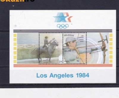 BELGIA 1984 &amp;ndash; OLIMPIADA LOS ANGELES, TIR CU ARCUL, HIPISM, bloc MNH, D19 foto