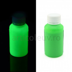 Vopsea fosforescenta verde care lumineaza verde in intuneric foto