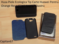 Husa Piele Ecologica Tip Carte Huawei Pentru Orange Reyo G740 Negru Albastru foto