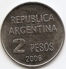 Argentina 2 Pesos 2006 - Defense of Human Rights, 30,35 mm KM-161 UNC !!! foto