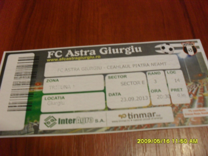 Bilet Astra Giurgiu - Ceahlaul P.N&gt;