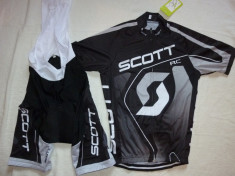 echipament ciclism complet Scott negru gri set pantaloni cu bretele tricou nou foto