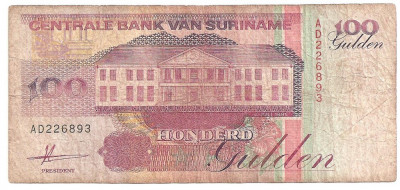 SURINAME 100 GULDEN 1991 U foto