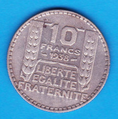 (1) MONEDA DIN ARGINT FRANTA - 10 FRANCS 1938 foto