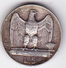 Italia 5 LIRE 1929 argint 5 gr 835/1000 foto