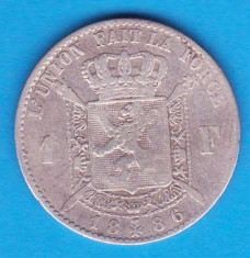 (1) MONEDA DIN ARGINT BELGIA - 1 FRANC 1886, 5 GRAME, PURITATE 835, LEOPOLD III foto