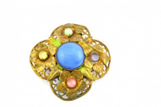 Brosa aurita, anturaj cristale color, bijuterie antica edwardiana, Art Nouveau foto