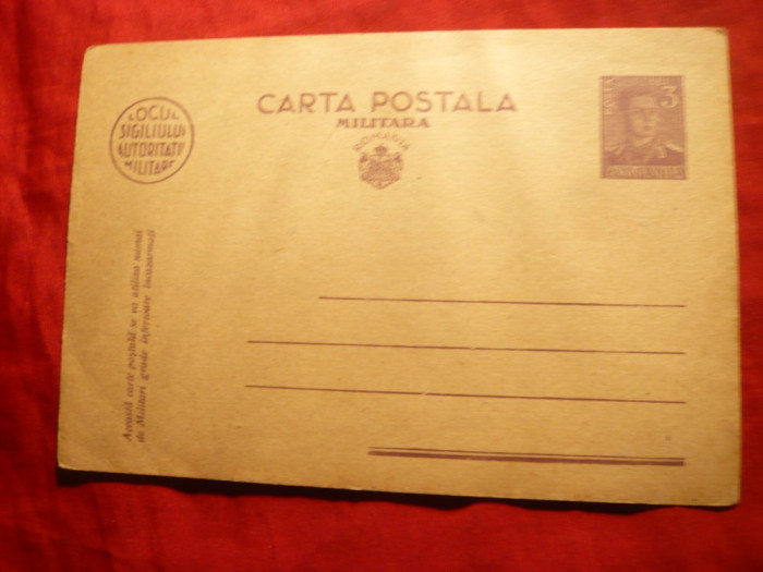 Carte Postala Militara cu 3 lei violet marca fixa