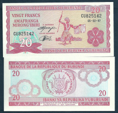 BURUNDI 20 FRANCS 1997 UNC [1] P-27d.1 necirculata foto