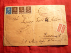 Plic circ.Focsani-Bucuresti ,cenzurat , recomandat ,2 etichete Expres 1943 foto