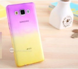 Husa transparenta mov - galben soft silicon Samsung Galaxy A7 + cablu date, Transparent, Samsung Galaxy Grand