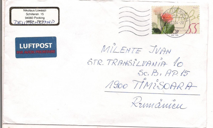 (A1) plic scrisoare-GERMANIA DEMOCRATA-Scriaoare PAR AVION