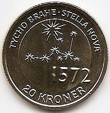 Danemarca 20 Kroner 2013 - Margrethe II-Tycho Brahe &amp;amp; Stella Nova KM-962 UNC !!! foto