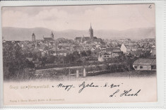 SALUTARI DIN SIBIU HERMANNSTADT VEDERE GENERALA CLASICA CIRC. 1901 STAMPILA TREN foto