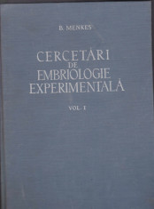 Cercetari de embriologie experimentala - Vol. I - B. Menkes foto