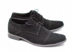 Pantofi negri casual-eleganti barbatesti din piele intoarsa cu siret-Made in RO foto