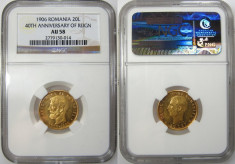 Romania aur 20 Lei 1906 NGC AU 58 Superba! Piesa de colectie ! foto