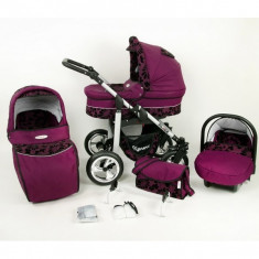 Carucior 3 in 1 Silver cu roti normale SF3 (Bordo cu Flori) Kunert foto