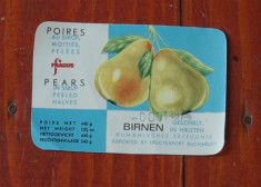 Eticheta - pere in sirop - fructexport Bucuresti ( fragus brand ) anii 70 RSR ! foto