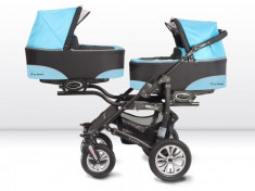 Carucior 3 in 1 pentru Gemeni Twinni Blue MyKids foto