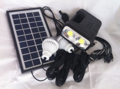 Kit solar fotovoltaic 2 becuri, lanterna 2x3w COB incarcare telefon GDLITE 8037 foto