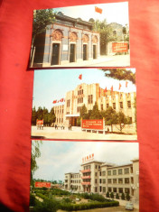 3 Ilustrate - China -cu Drapele comuniste pe cladiri- cca1960 foto