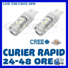 BEC AUTO LED LEDURI T20 W21W - 50W CREE DRL MARSARIER SEMNALIZARE POZITIE FRANA foto