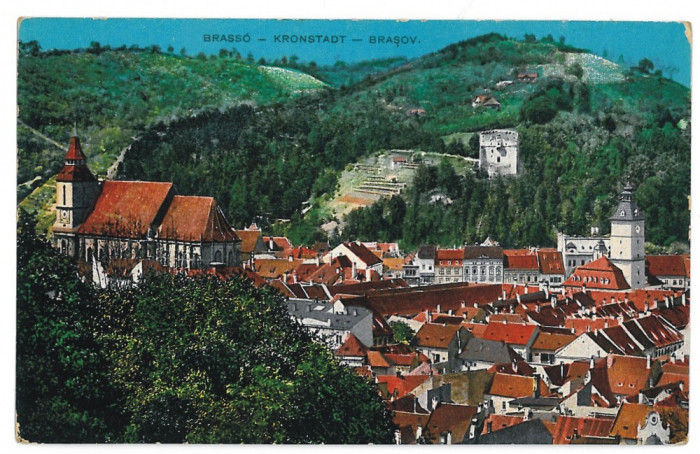 3333 - BRASOV, Black Church, Panorama - old postcard, CENSOR - used - 1915