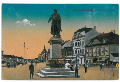 3233 - TARGU-MURES, Market , Statue - old postcard, CENSOR - used - 1918 foto