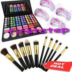 Trusa machiaj MAC 78 culori + Set kit 10 pensule make up KABUKI blending contur foto