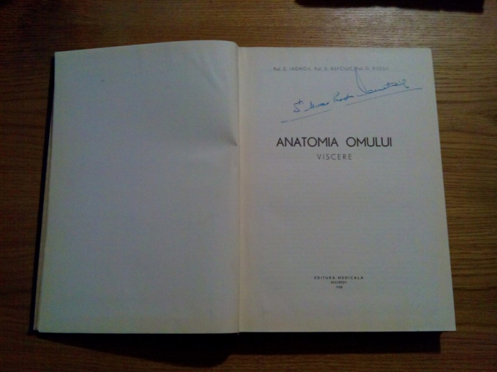 ANATOMIA OMULUI VISCERE - Z. Iagnov - 1958, 416 p.; tiraj: 6000 ex.