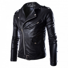 Jacheta Geaca Biker Piele Eco Neagra. Model Nou 2015. Livrare prin Curier ! foto