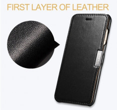 Husa piele naturala iCARER Luxury, iPHONE 6 / 6S flip deschidere laterala,NEGRU foto